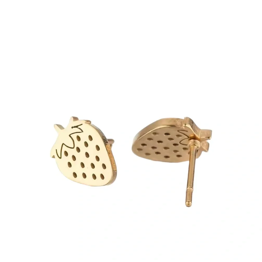 Stainless Steel Gold Strawberry Stud Earrings